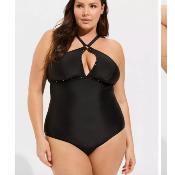 Torrid‎ Wire Free One Piece Swimsuit Size 4X (26) Rhinestone Black Halter NWT - Picture 8 of 9